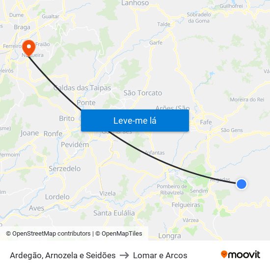Ardegão, Arnozela e Seidões to Lomar e Arcos map