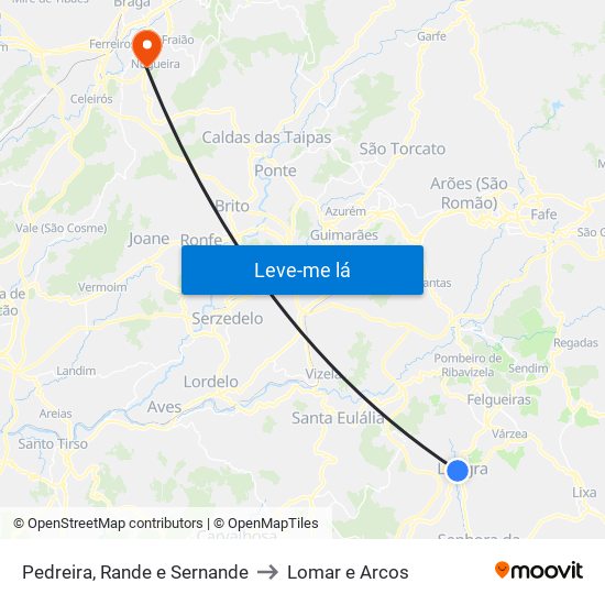 Pedreira, Rande e Sernande to Lomar e Arcos map
