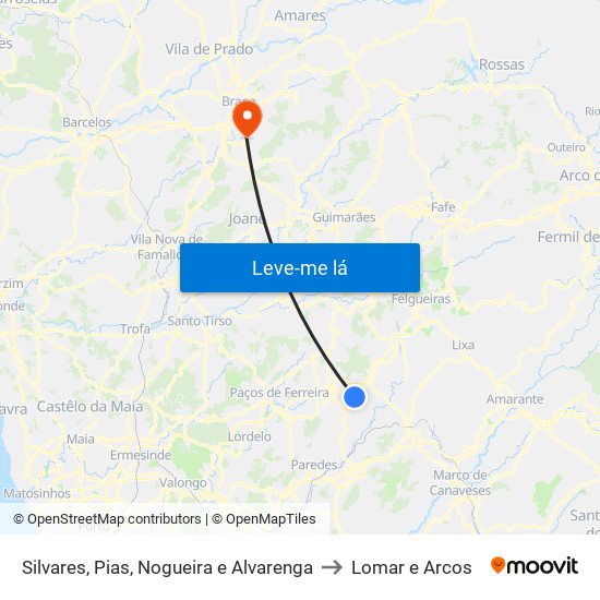 Silvares, Pias, Nogueira e Alvarenga to Lomar e Arcos map