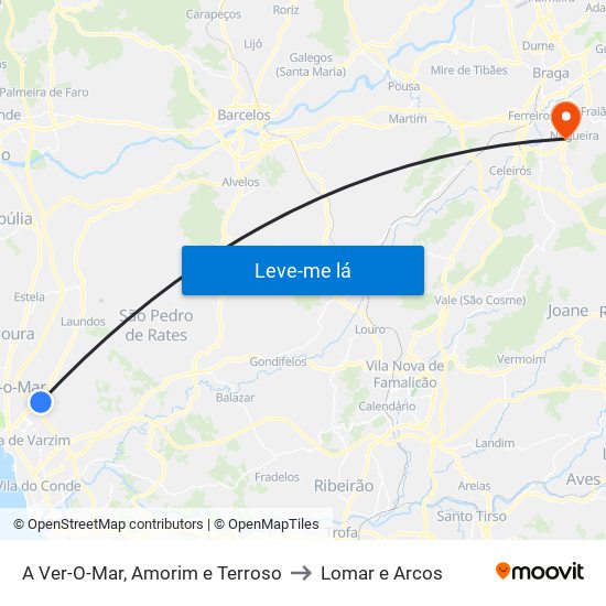 A Ver-O-Mar, Amorim e Terroso to Lomar e Arcos map