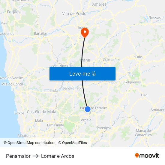 Penamaior to Lomar e Arcos map