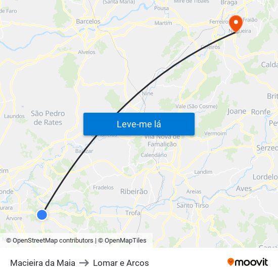 Macieira da Maia to Lomar e Arcos map