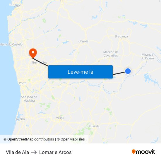 Vila de Ala to Lomar e Arcos map