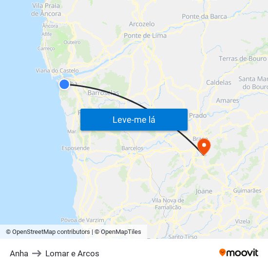Anha to Lomar e Arcos map