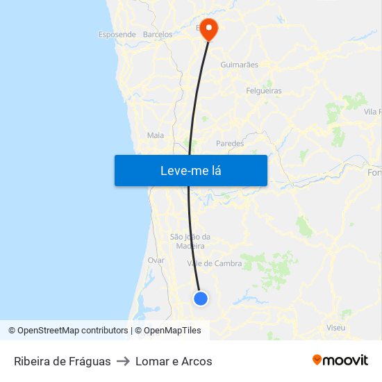 Ribeira de Fráguas to Lomar e Arcos map