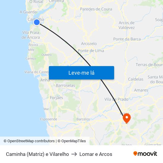 Caminha (Matriz) e Vilarelho to Lomar e Arcos map