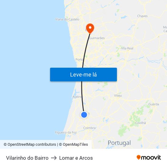 Vilarinho do Bairro to Lomar e Arcos map