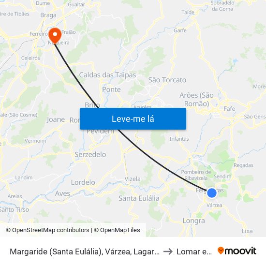 Margaride (Santa Eulália), Várzea, Lagares, Varziela e Moure to Lomar e Arcos map