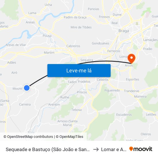 Sequeade e Bastuço (São João e Santo Estêvão) to Lomar e Arcos map