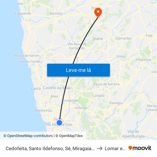Cedofeita, Santo Ildefonso, Sé, Miragaia, São Nicolau e Vitória to Lomar e Arcos map