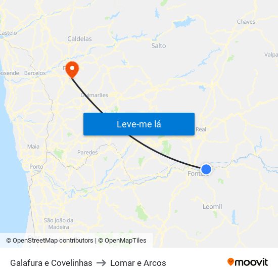 Galafura e Covelinhas to Lomar e Arcos map