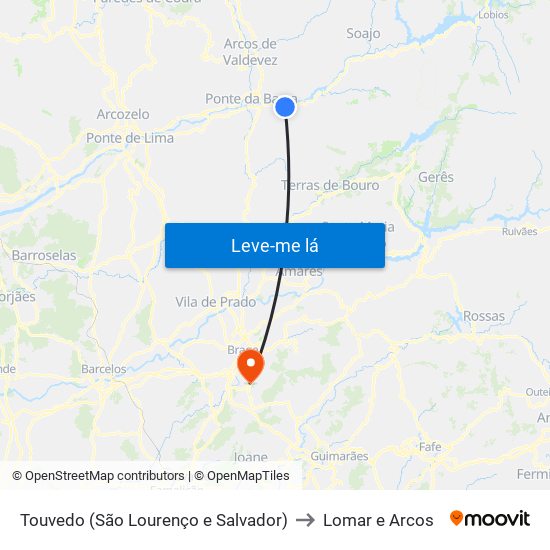 Touvedo (São Lourenço e Salvador) to Lomar e Arcos map