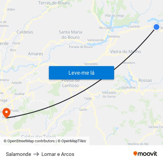 Salamonde to Lomar e Arcos map