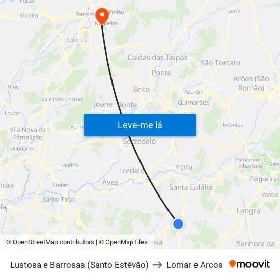 Lustosa e Barrosas (Santo Estêvão) to Lomar e Arcos map