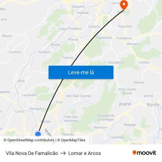 Vila Nova De Famalicão to Lomar e Arcos map