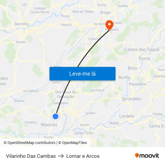 Vilarinho Das Cambas to Lomar e Arcos map