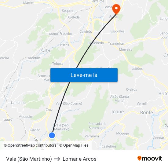 Vale (São Martinho) to Lomar e Arcos map