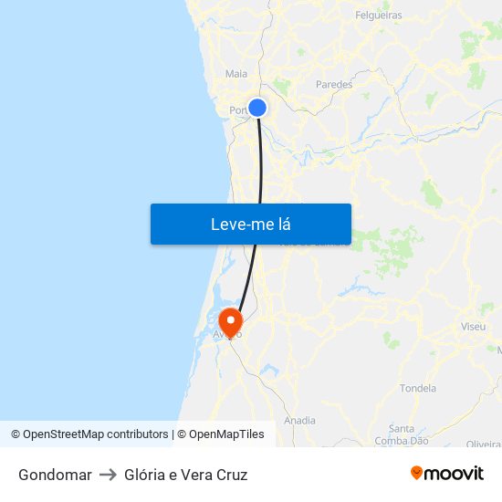 Gondomar to Glória e Vera Cruz map