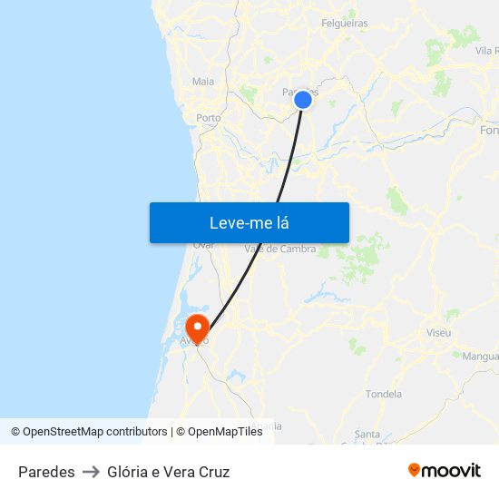 Paredes to Glória e Vera Cruz map