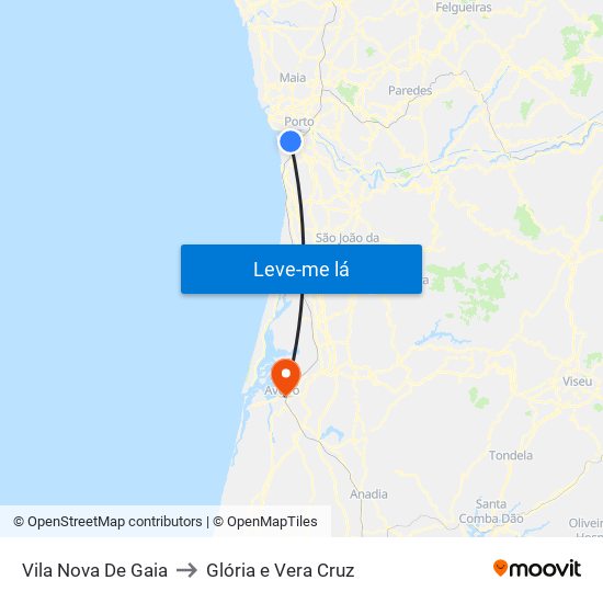 Vila Nova De Gaia to Glória e Vera Cruz map