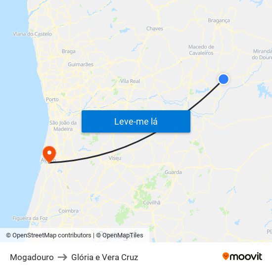 Mogadouro to Glória e Vera Cruz map