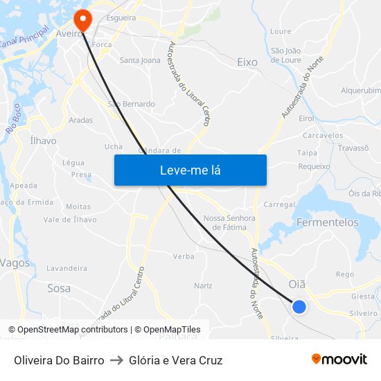 Oliveira Do Bairro to Glória e Vera Cruz map