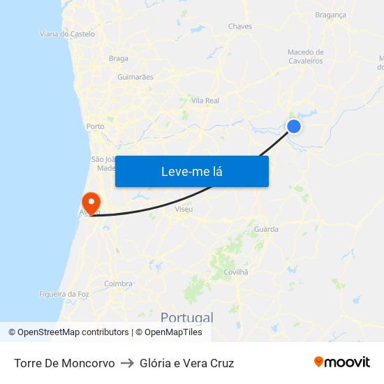 Torre De Moncorvo to Glória e Vera Cruz map