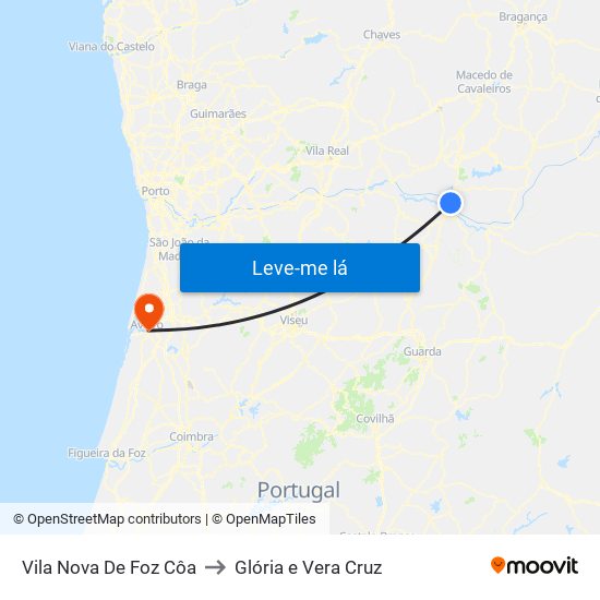 Vila Nova De Foz Côa to Glória e Vera Cruz map