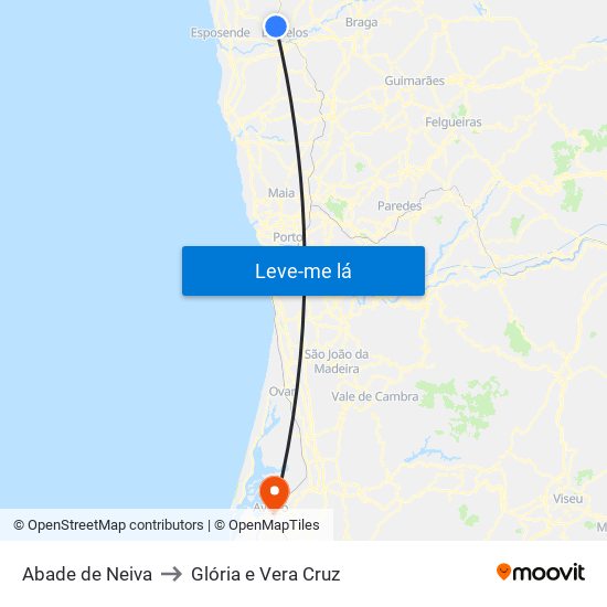 Abade de Neiva to Glória e Vera Cruz map
