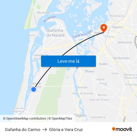 Gafanha do Carmo to Glória e Vera Cruz map