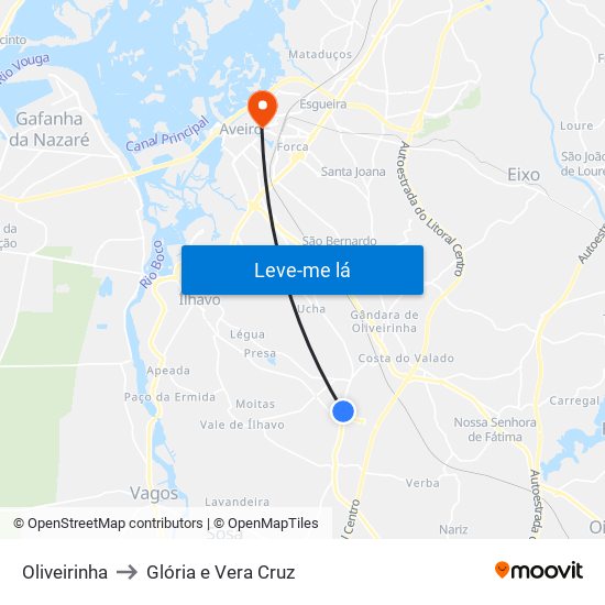 Oliveirinha to Glória e Vera Cruz map