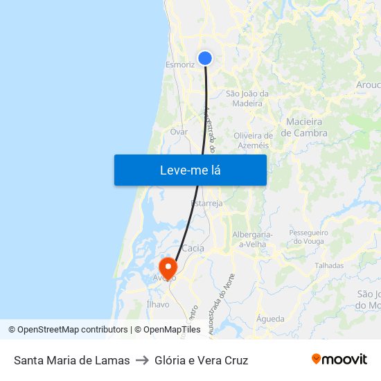 Santa Maria de Lamas to Glória e Vera Cruz map