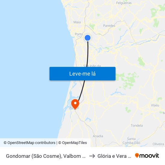 Gondomar (São Cosme), Valbom e Jovim to Glória e Vera Cruz map