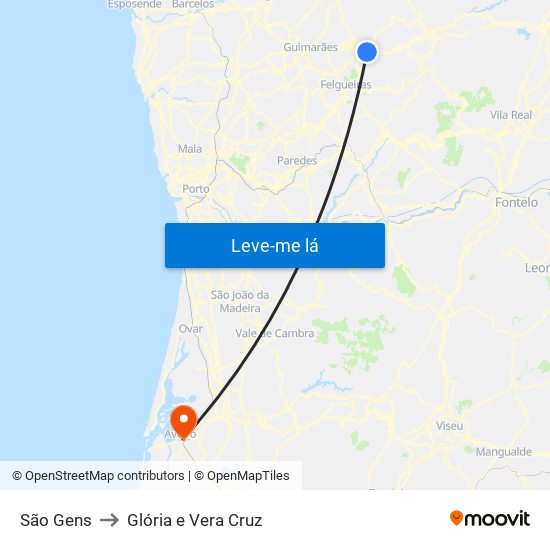 São Gens to Glória e Vera Cruz map