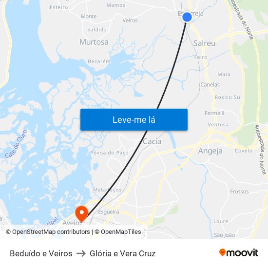 Beduído e Veiros to Glória e Vera Cruz map