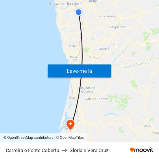 Carreira e Fonte Coberta to Glória e Vera Cruz map