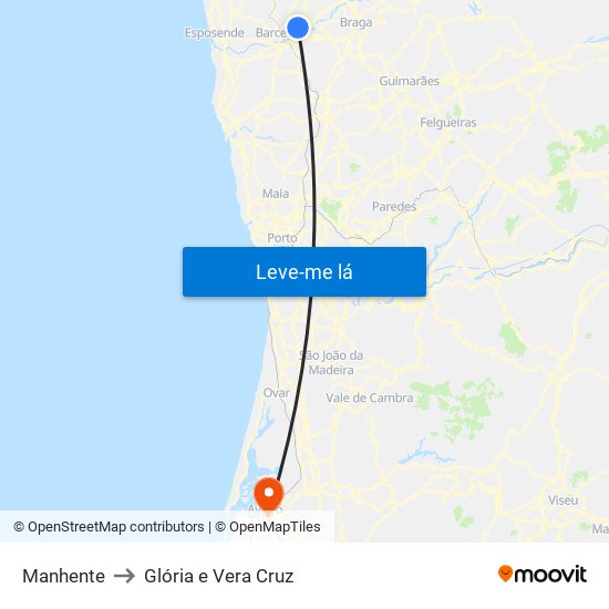 Manhente to Glória e Vera Cruz map