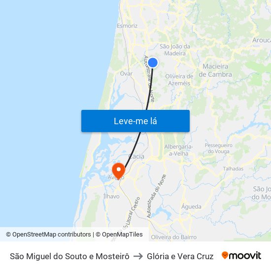 São Miguel do Souto e Mosteirô to Glória e Vera Cruz map