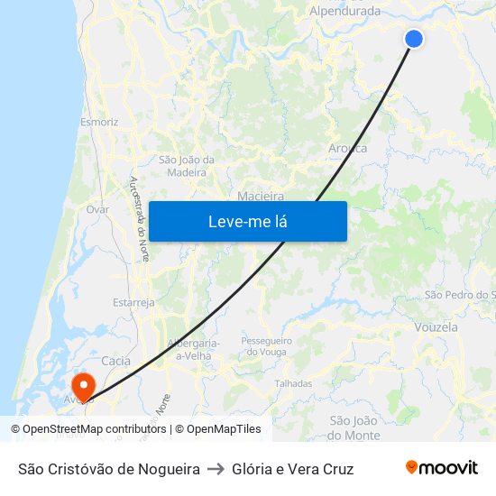 São Cristóvão de Nogueira to Glória e Vera Cruz map