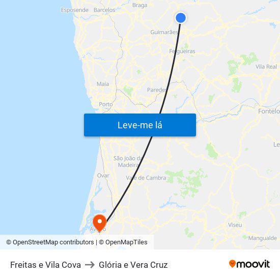 Freitas e Vila Cova to Glória e Vera Cruz map