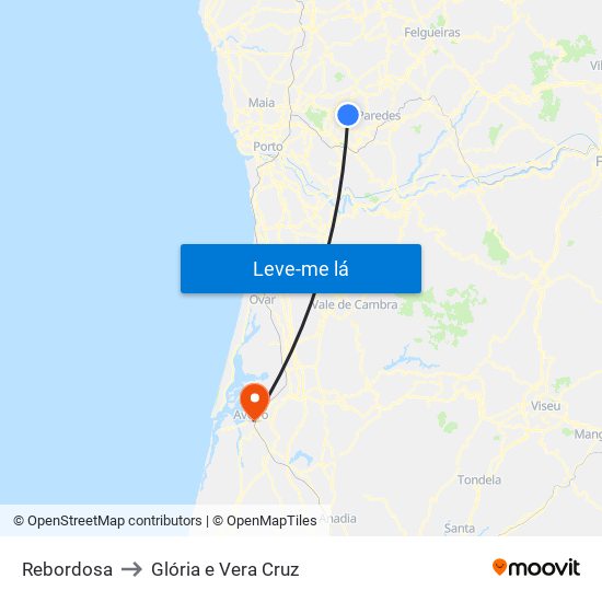 Rebordosa to Glória e Vera Cruz map