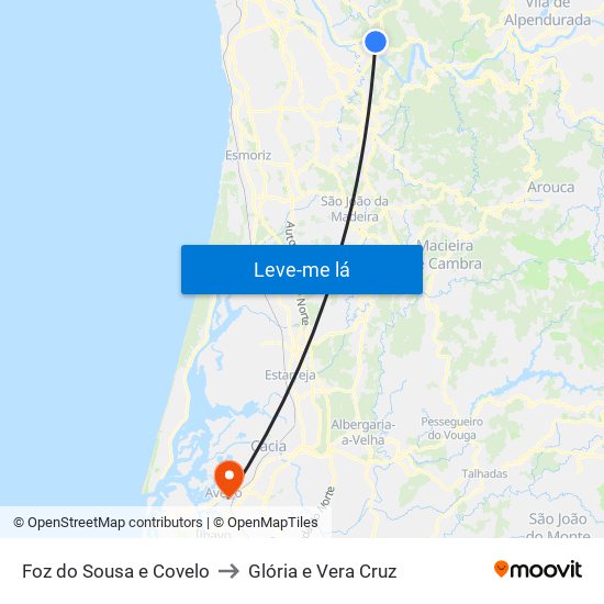 Foz do Sousa e Covelo to Glória e Vera Cruz map