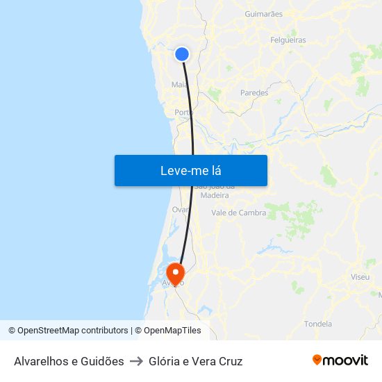 Alvarelhos e Guidões to Glória e Vera Cruz map