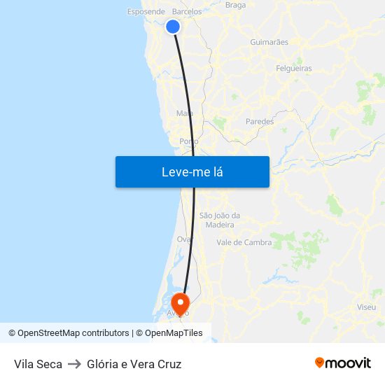 Vila Seca to Glória e Vera Cruz map