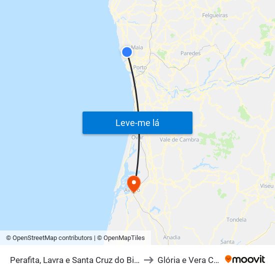 Perafita, Lavra e Santa Cruz do Bispo to Glória e Vera Cruz map