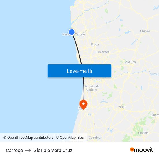 Carreço to Glória e Vera Cruz map