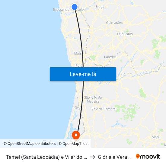 Tamel (Santa Leocádia) e Vilar do Monte to Glória e Vera Cruz map