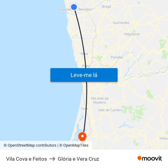 Vila Cova e Feitos to Glória e Vera Cruz map