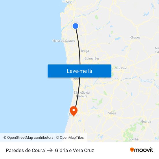 Paredes de Coura to Glória e Vera Cruz map