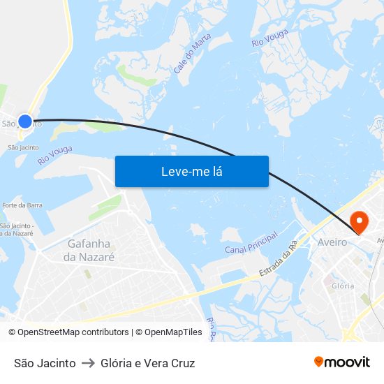 São Jacinto to Glória e Vera Cruz map